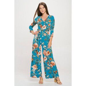 Women's Jumpsuit - turquoise floral - size small